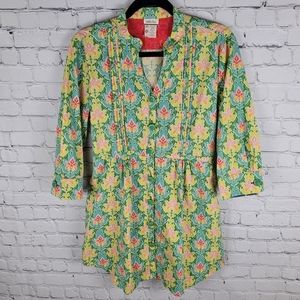 MATILDA JANE | Green Acres mock collar pintuck pleat waist tie garden tunic top